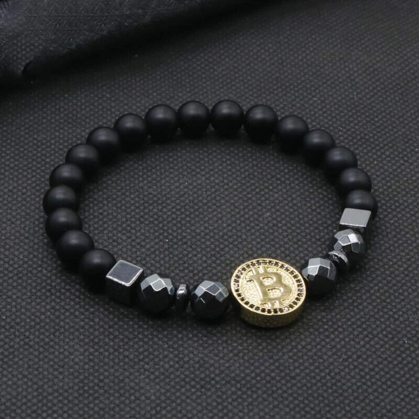 Bracelet Bitcoin Cryptomonnaie avec Pierre Hématite Noire Bijoux pour Homme/Femme Luxe pour Anniversaire Cadeau Fêtes Nouvelle version 2023