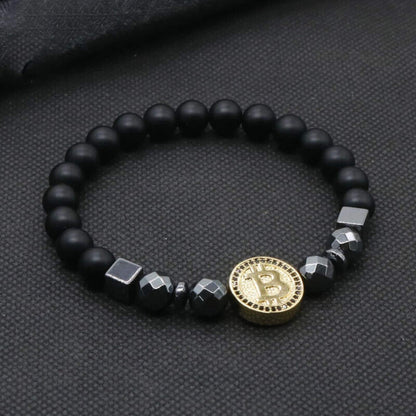 Bracelet Bitcoin Cryptomonnaie avec Pierre Hématite Noire Bijoux pour Homme/Femme Luxe pour Anniversaire Cadeau Fêtes Nouvelle version 2023