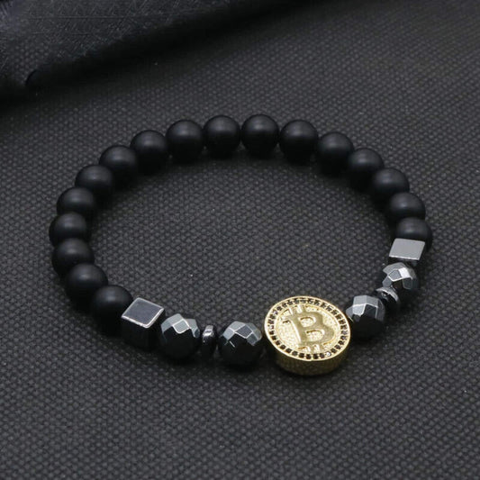 Cryptocurrency Bitcoin Bracelet with Black Hematite Stone Jewelry for Men/Women Luxury for Birthday Gift Holidays New Version 2023