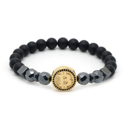 Bracelet Bitcoin Cryptomonnaie avec Pierre Hématite Noire Bijoux pour Homme/Femme Luxe pour Anniversaire Cadeau Fêtes Nouvelle version 2023