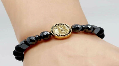 Bracelet Bitcoin Cryptomonnaie avec Pierre Hématite Noire Bijoux pour Homme/Femme Luxe pour Anniversaire Cadeau Fêtes Nouvelle version 2023