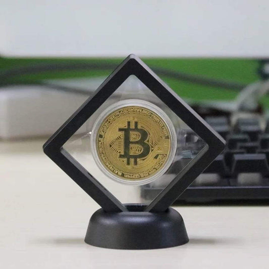 Decorative Stand and 3D Floating Coin Display Stand with Bitcoin/Ethereum Coin Cryptocurrency Collectible Currency &amp; Gift 2023 Version