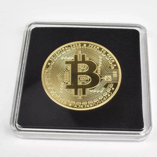 Pièce Bitcoin Cryptomonnaie Plaqué Or 24 carats avec Capsule de Protection Monnaie de Collection ART & Cadeau Anniversaire Version 2023