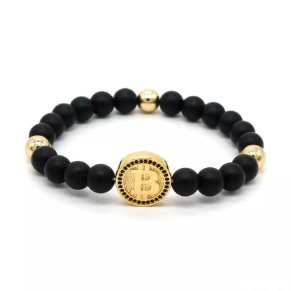 Bracelet Bitcoin Cryptomonnaie avec Pierre Hématite Noire Bijoux pour Homme/Femme Luxe pour Anniversaire Cadeau Fêtes Nouvelle version 2023