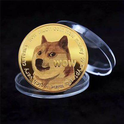 1 Piece Dogecoin Cryptocurrency 24K Gold Plated Coin Collectible &amp; Gift Commemorative Coin for Birthday Events Parties